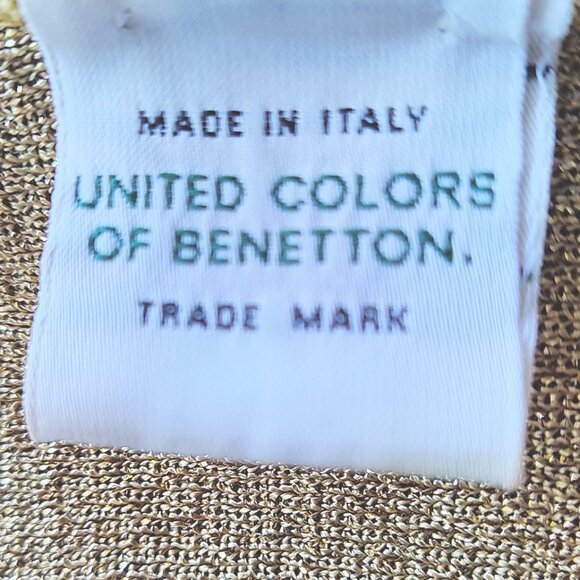 Vintage Y2K UNITED COLORS OF BENETTON Metallic Gold Acrylic Mock Neck Knit Top S - Picture 5 of 5